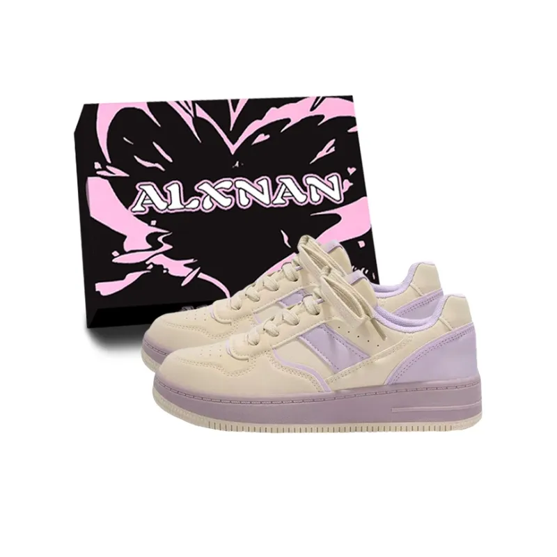 Alxnan Low Top Skateboard Shoes Women's Beige Purple-6