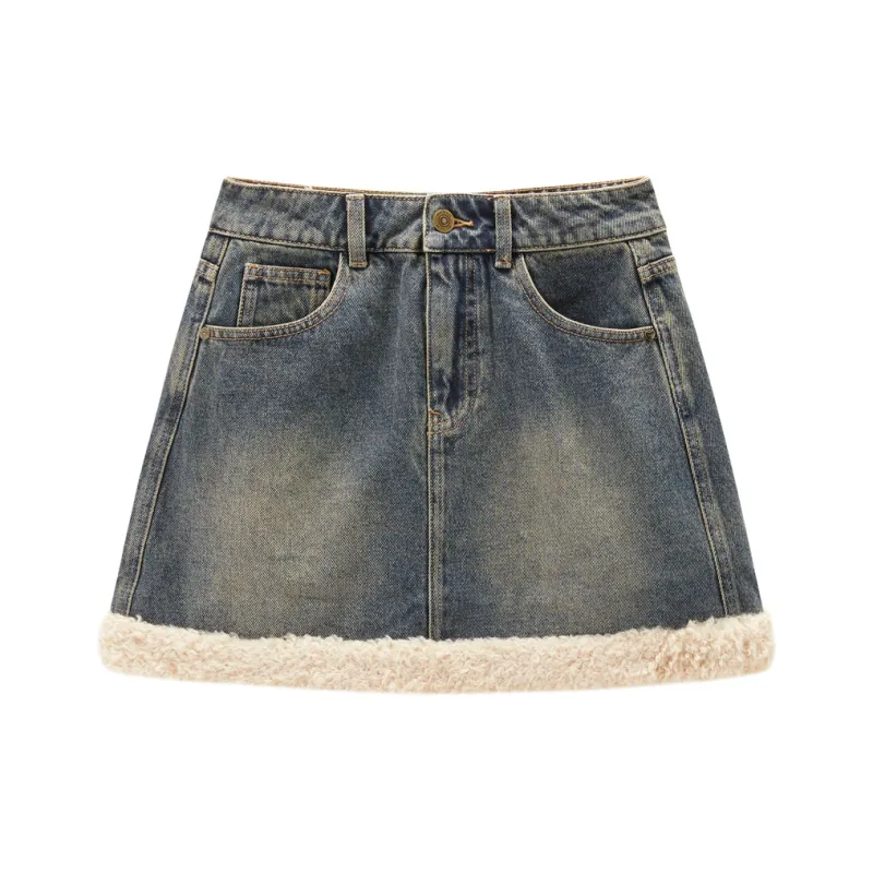 LEDIN Denim Short Skirts Women's Faded Denim Blue-0