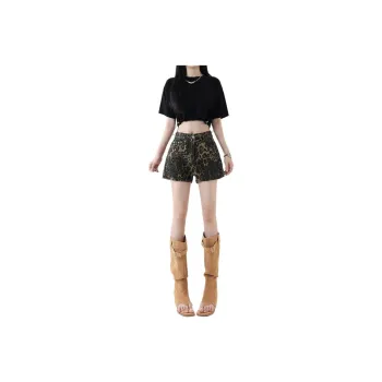 Concubine Zhu Denim Shorts Women's Leopard Print