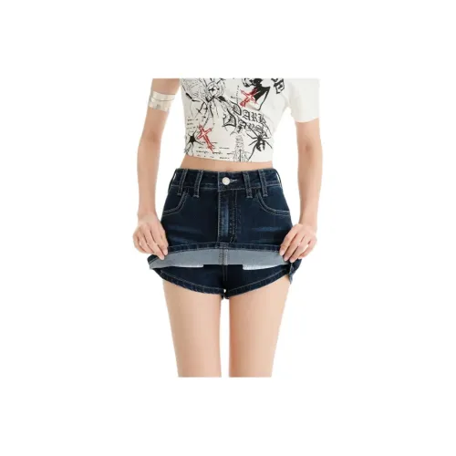 Concubine Zhu Denim Short Skirts Women's Dark Blue