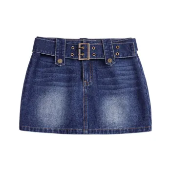 MADEN Denim Short Skirts Summer Women's Washed Blue