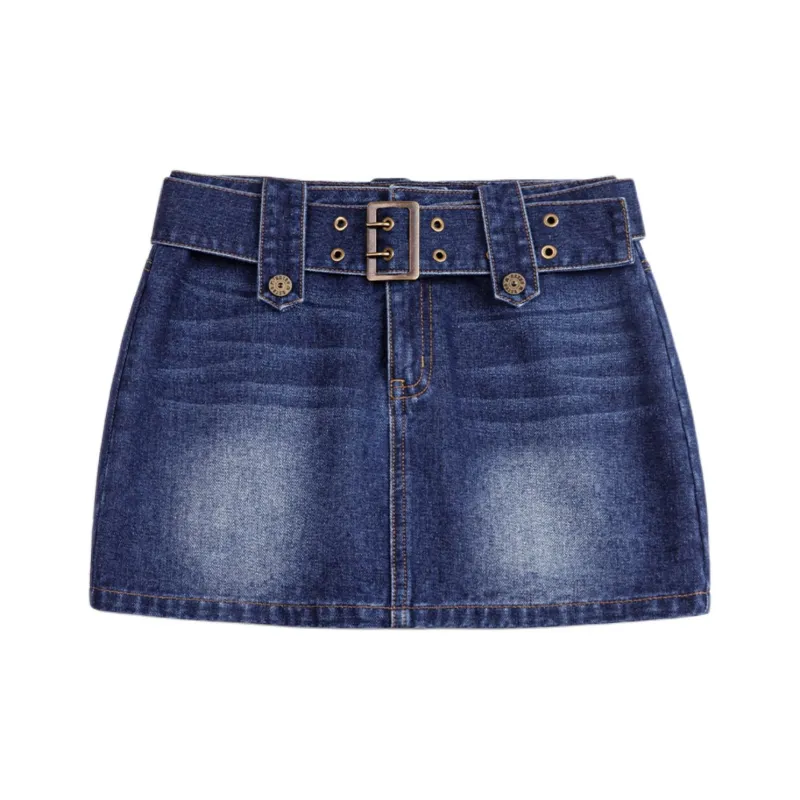 MADEN Denim Short Skirts Summer Women's Washed Blue-0