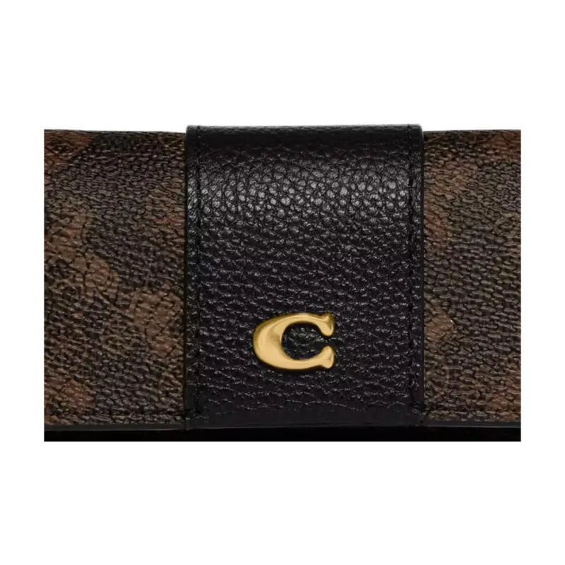 COACH Key Case Coated Canvas With Polished Pebble Texture Key Pouch Women's Brown/Black-6