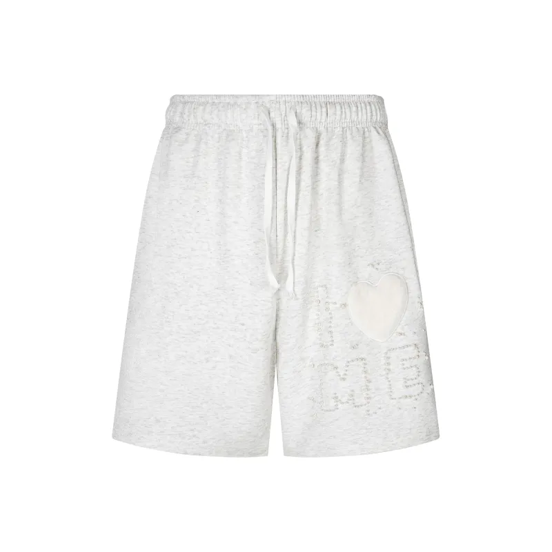 American Trendy Brand Bead Heart Letter Elastic Waistband Casual Shorts Unisex-3