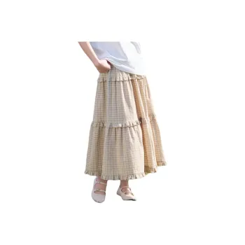 ZIHAN Casual Long Skirt Women's Small Green Plaid