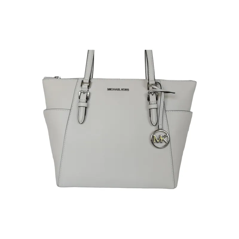 MICHAEL KORS Charlotte Solid Color Leather Handbag, Tote Bag, Shoulder Bag Women's White-3