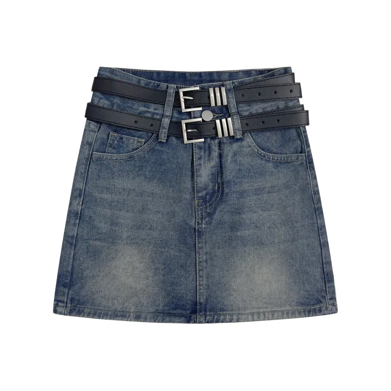 BENGEN Denim Short Skirts Women's Vintage Blue-0