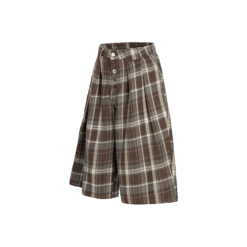 GBXM Casual Shorts Unisex Brown Plaid-1