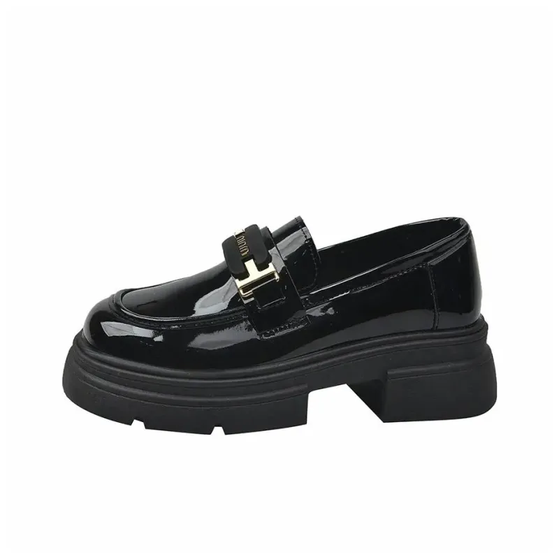 UNIITY Platform Height Increasing British Style Vintage Deep Toe Loafers Women's Black-1