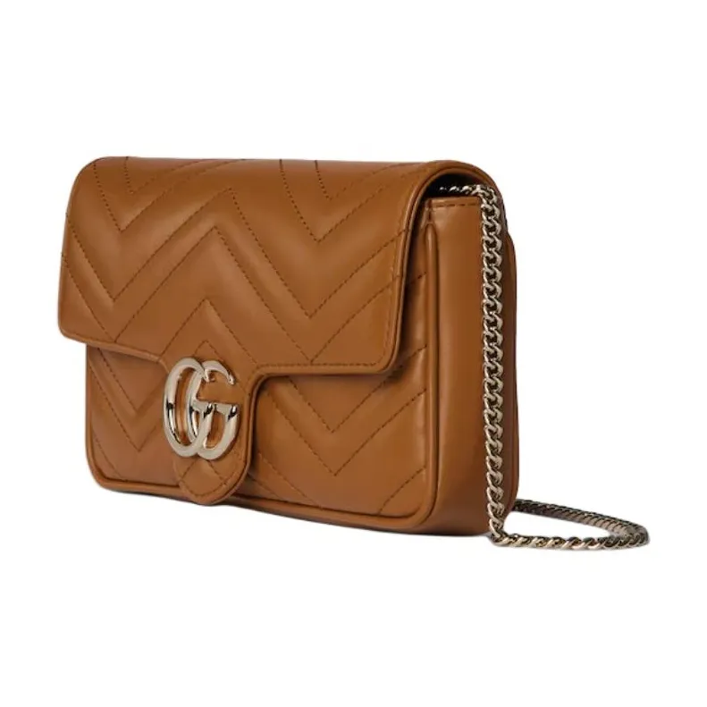 GUCCI GG Marmont Leather Shoulder Bag Trumpets Women's Brown-2