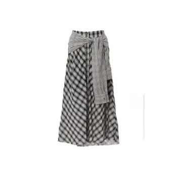 KEAB Casual Long Skirt Women's Black White Plaid