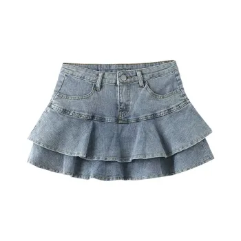 SECFLY OFFICIAL Denim Short Skirts Women's Steel Blue