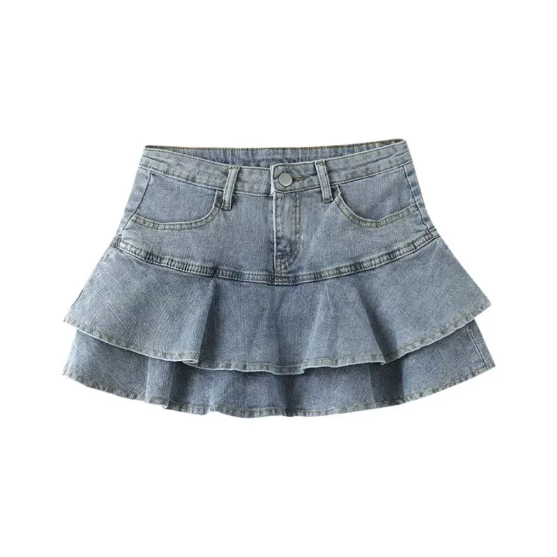 SECFLY OFFICIAL Denim Short Skirts Women's Steel Blue-0