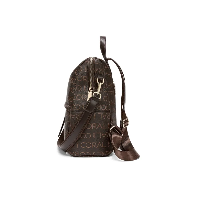 CORALDAISY Synthetic Leather Backpacks Backpack Regular Unisex Ecru/Burgundy/Coffee-1