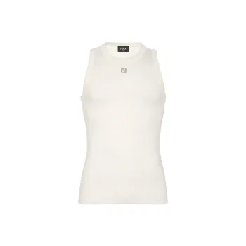 FENDI Logo Plaque Ribbed Knit Top