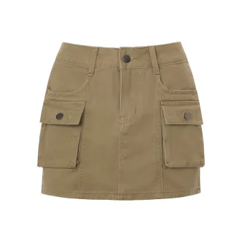 Wen Shan Denim Short Skirts Women's Khaki