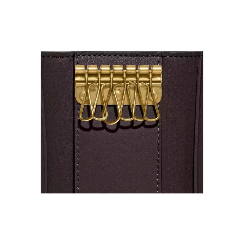 COACH Key Case Coated Canvas With Polished Pebble Texture Key Pouch Women's Brown/Black-5