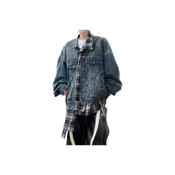 JIMI&JONS Denim Jackets Unisex Blue Gray Plaid