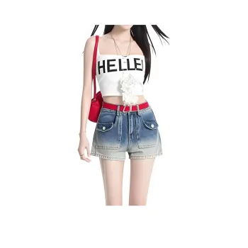 HELEH Denim Shorts Women's Vintage Blue