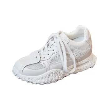 QING MISS Cushioning, Slip Resistant, Abrasion Resistant, Breathable Low Top Chunky Sneakers Women's Ecru