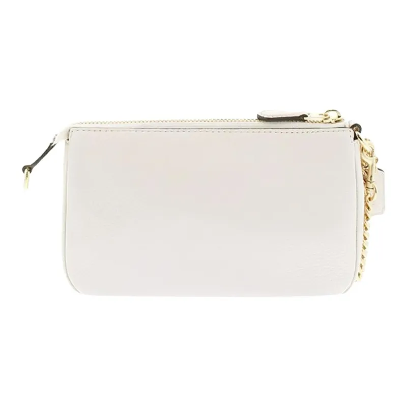 COACH Wristlet Litchi Grain Leather Mahjong Bag One Shoulder Clutch Large Size Women's Beige-2