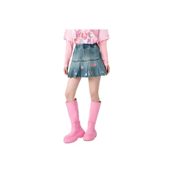 LALABOBO Denim Short Skirts Women's Medium Blue White