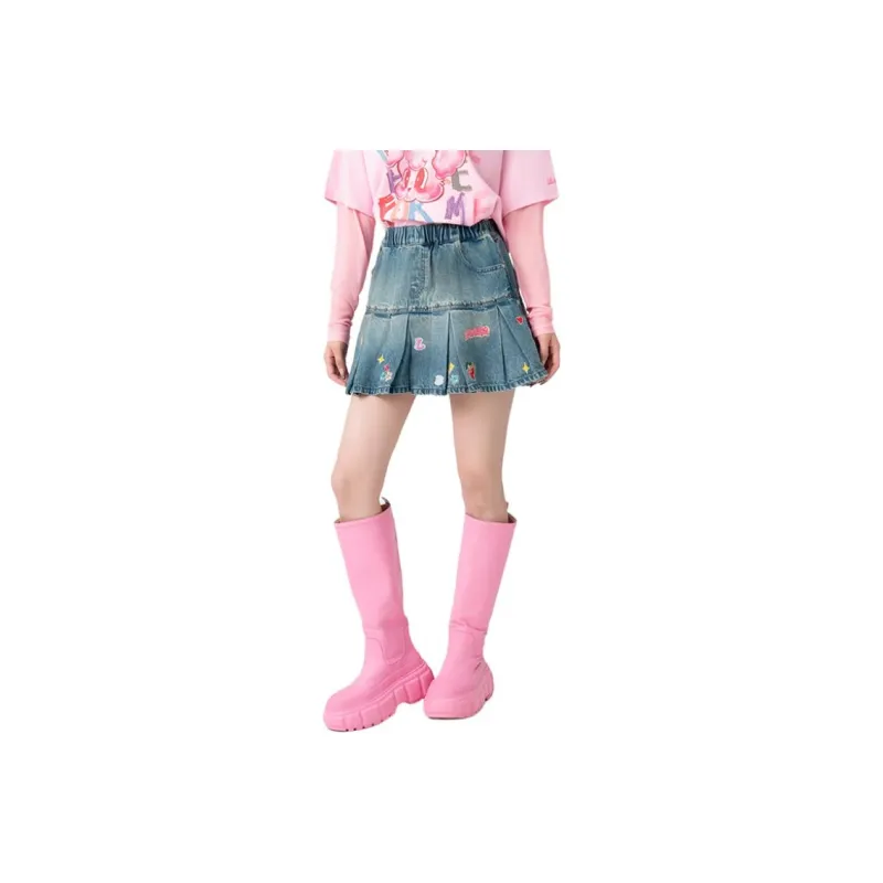 LALABOBO Denim Short Skirts Women's Medium Blue White-0