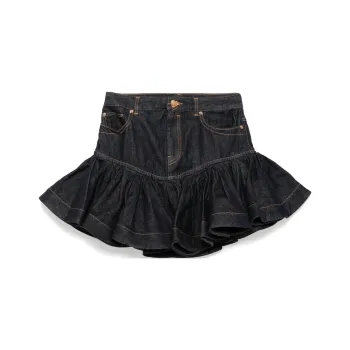 Zimmermann Crush Denim Frill Mini Skirt
