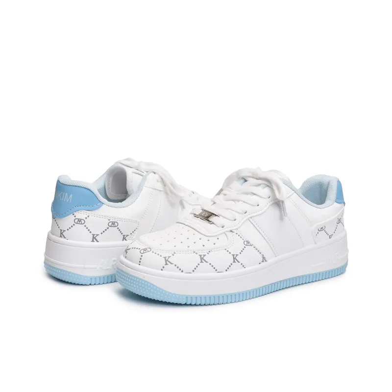 CHERRY&KALIKA Slip Resistant Cushioning Abrasion Resistant Breathable Low Top Skateboard Shoes Women's White Blue-3