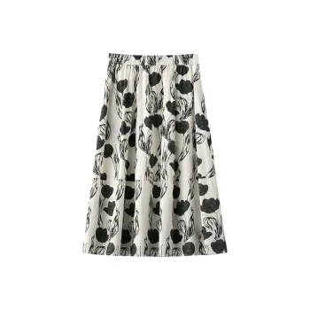YIRANCHUN Casual Long Skirt Women's Ink Wash Tulip