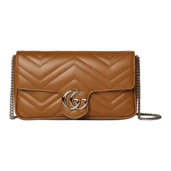 GUCCI GG Marmont Leather Shoulder Bag Trumpets Women's Brown