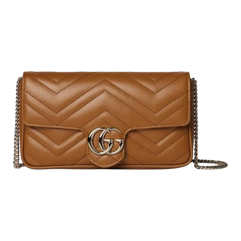 GUCCI GG Marmont Leather Shoulder Bag Trumpets Women's Brown-0