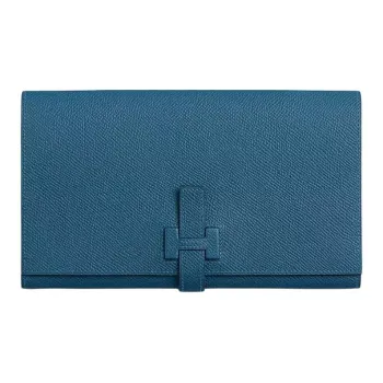 HERMES New H Passant Cow Leather Wallet Unisex Dark Blue