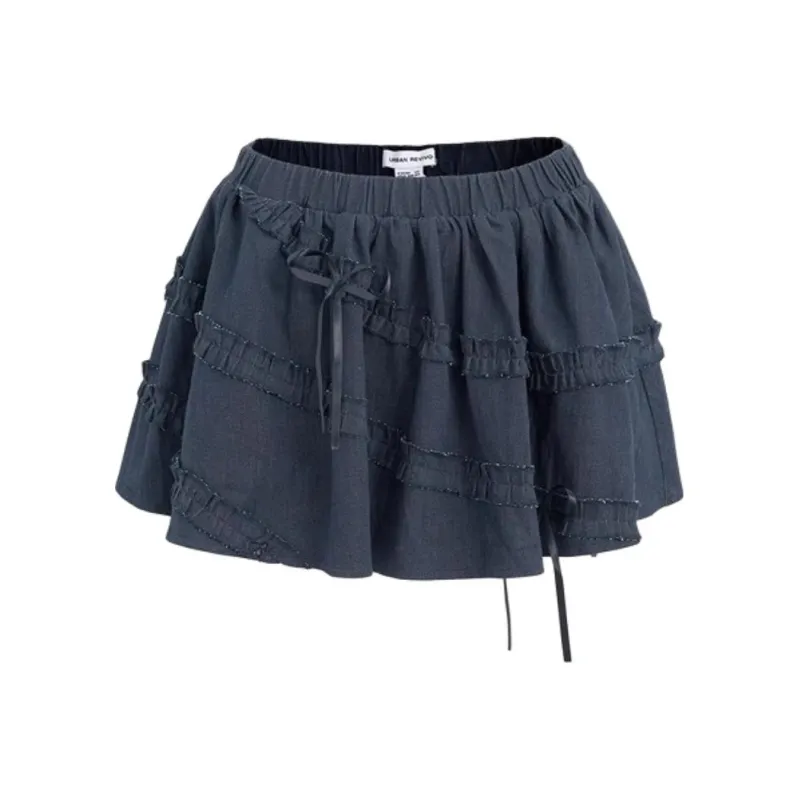 URBAN REVIVO Denim Short Skirts Women's Indigo-0