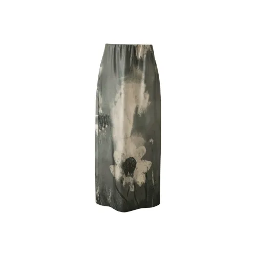 3COLOUR Casual Long Skirt Women's Silent Gray Blended