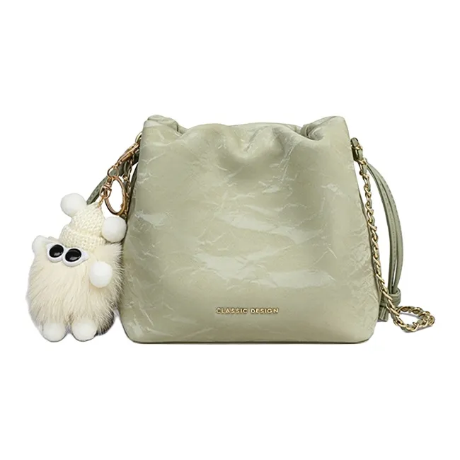 VINEY Cow Leather Shoulder Bag, Crossbody Bag, Bucket Bag Regular Women's Green-1