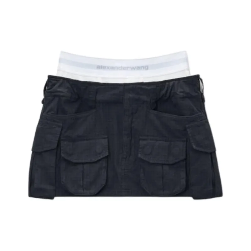 Alexander Wang Logo Elastic Pre Styled Cargo Skirt Asphalt-0