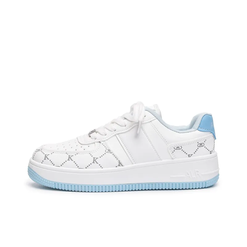 CHERRY&KALIKA Slip Resistant Cushioning Abrasion Resistant Breathable Low Top Skateboard Shoes Women's White Blue-0