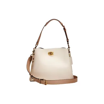 COACH Willow Pebbled Leather Tote Bag, Shopping Bag, Handbag, Shoulder Bag Large Size Women's White