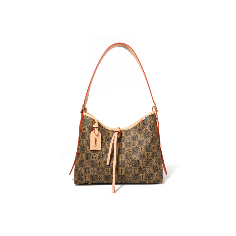 GUSKI Top Grain Cow Leather Tote Handbag, Shoulder Bag Women's Coffee/Beige/Light Green-0