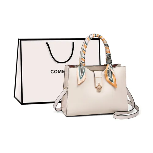 COMELY Cow Leather Mom Bag Silk Scarf One Shoulder Handbag Regular Women's Ecru