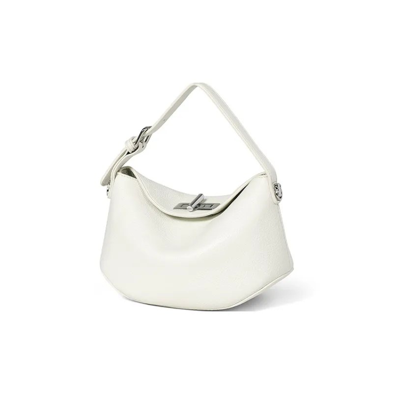 Teenmix Cow Leather Curling Bag Niche Versatile Handbag Regular Women's Black/White-6