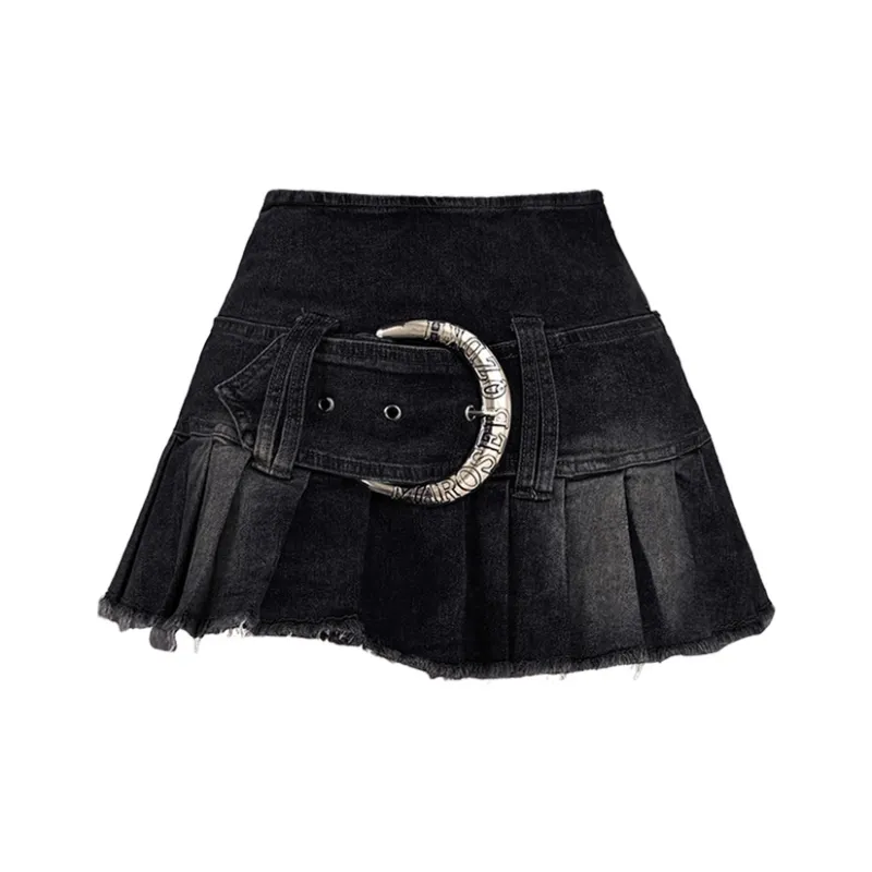 HTHK Denim Short Skirts Women's Blue, Black-6