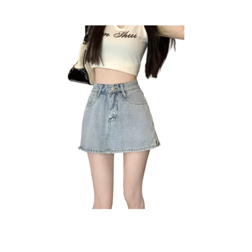 7 SEVFUN Denim Short Skirts Women's Light Blue