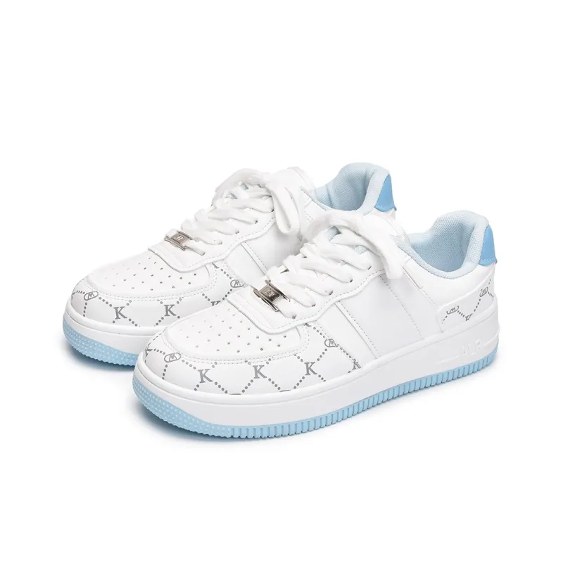 CHERRY&KALIKA Slip Resistant Cushioning Abrasion Resistant Breathable Low Top Skateboard Shoes Women's White Blue-1