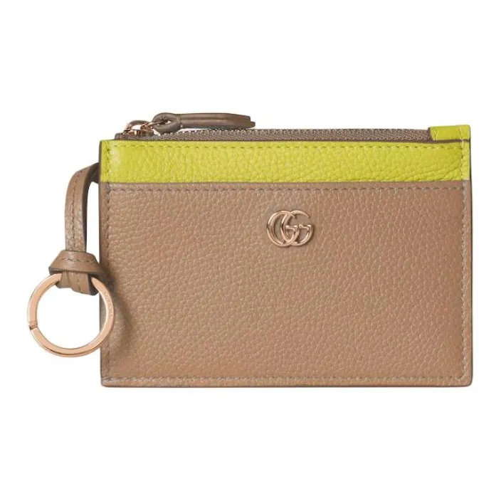 GUCCI GG Marmont Leather Card Holder Women's Beige & Bright Green-0