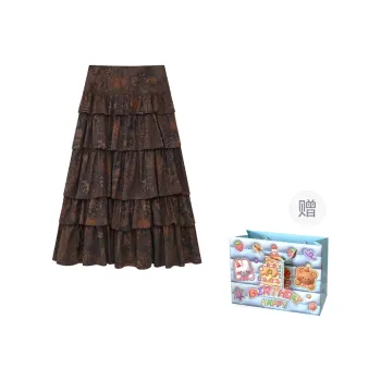 WOWI KCKS Casual Long Skirt Women's Printed Brown