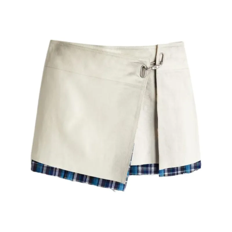 H&M H2 Collaboration Series Leather Short Skirts Women's White-0