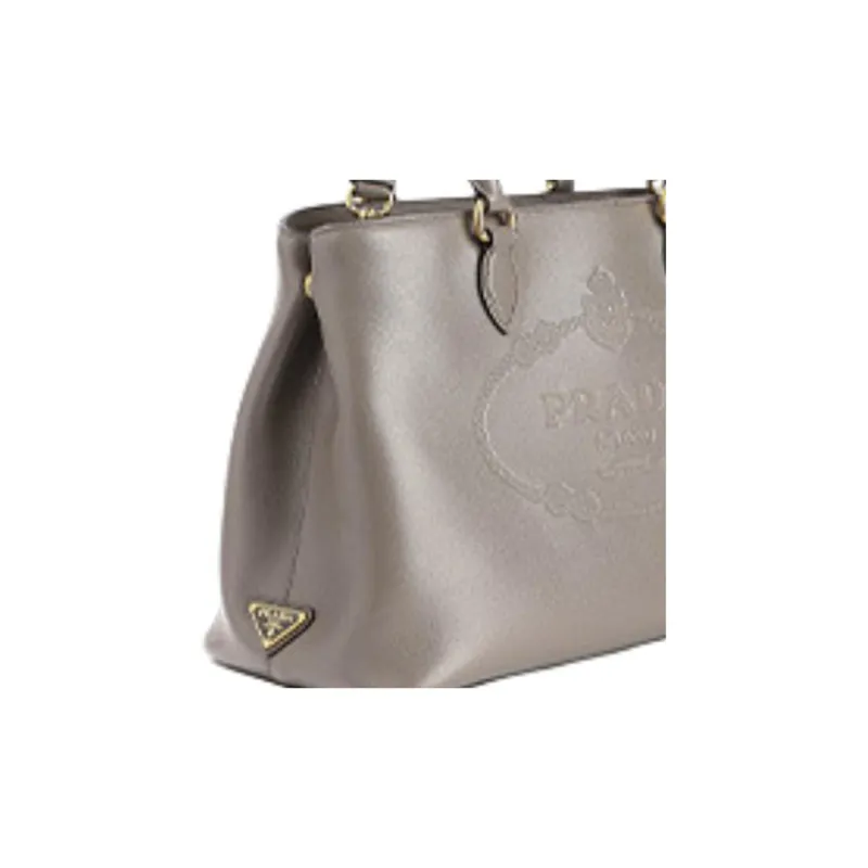 PRADA Calfskin Tote Bag, Shopping Bag, Shoulder Bag, Handbag Women's Gray-2