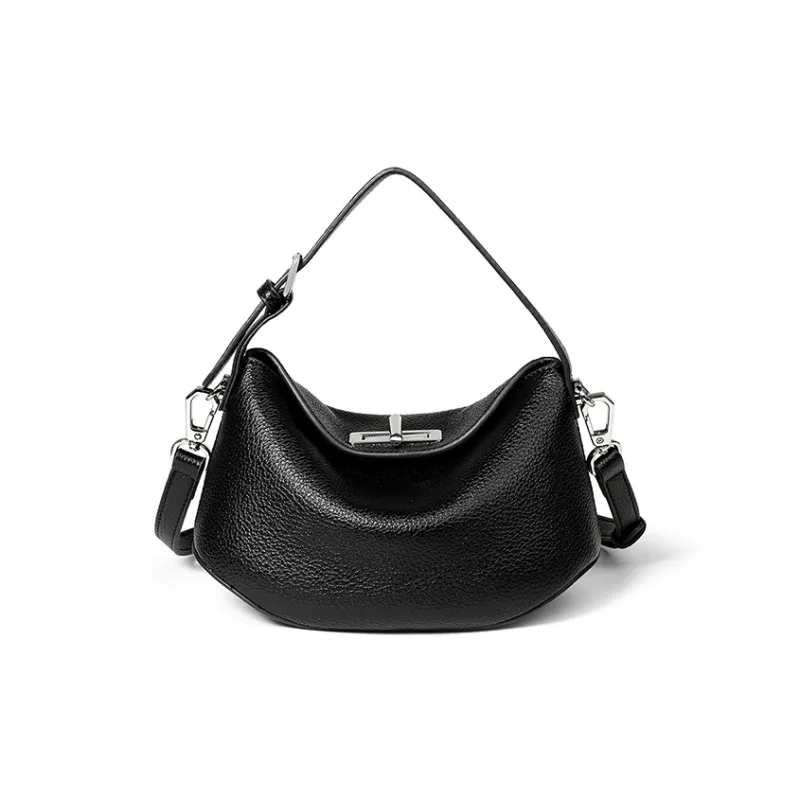 Teenmix Cow Leather Curling Bag Niche Versatile Handbag Regular Women's Black/White-0